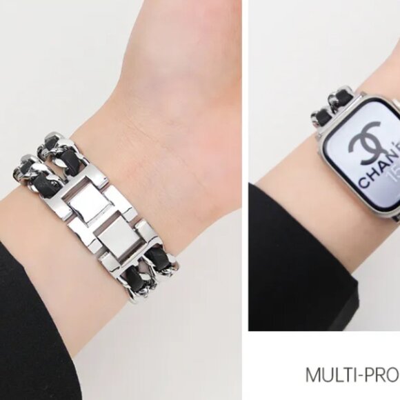 NEW Strap Chain Leather Stainless Band For Apple Watch - SB - Picture 5 of 8